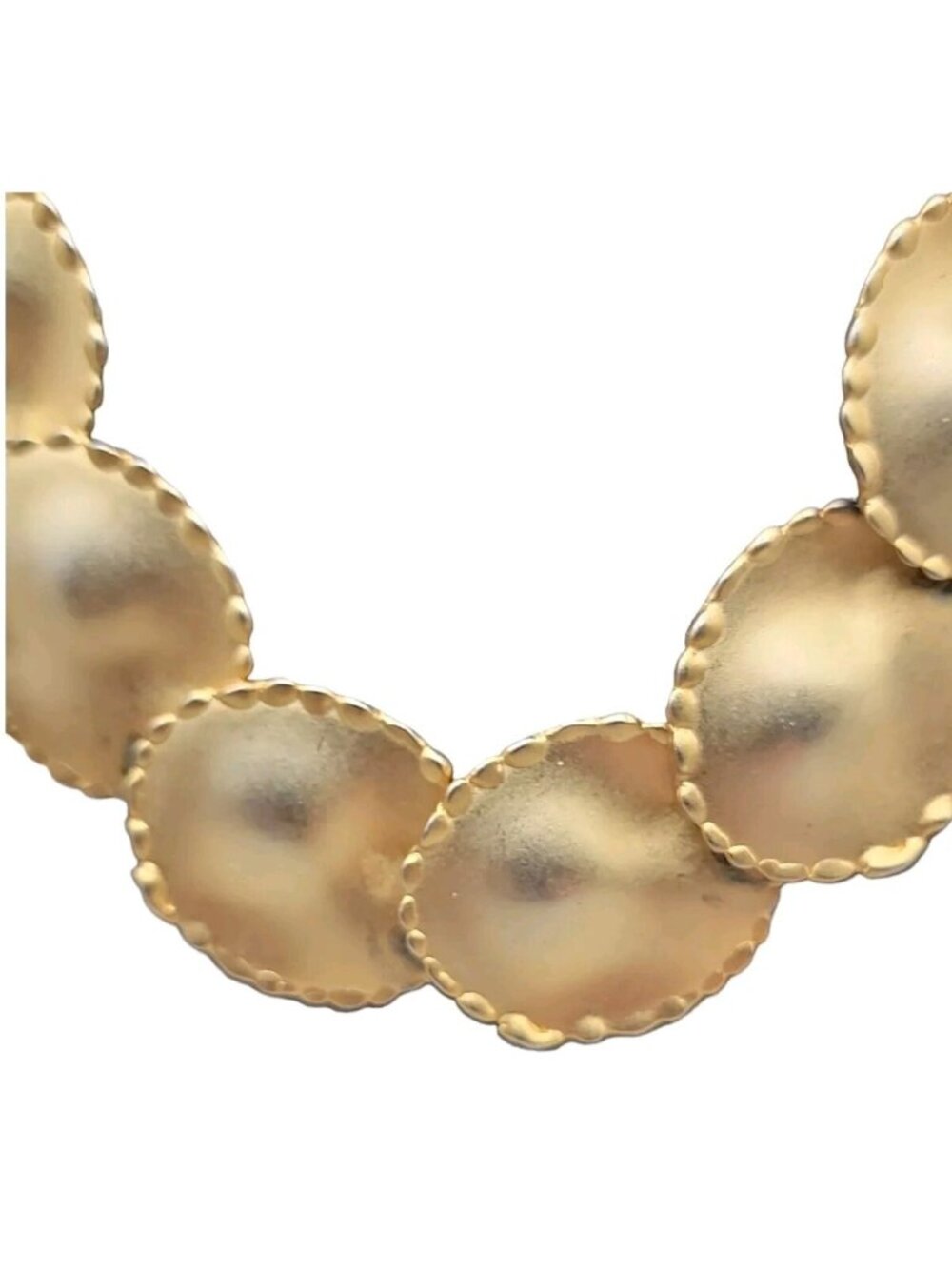 DESIGNER 1980s LARGE DISC Collar Vintage Statement Necklace 18" Matte Gold Tone - Picture 8 of 16